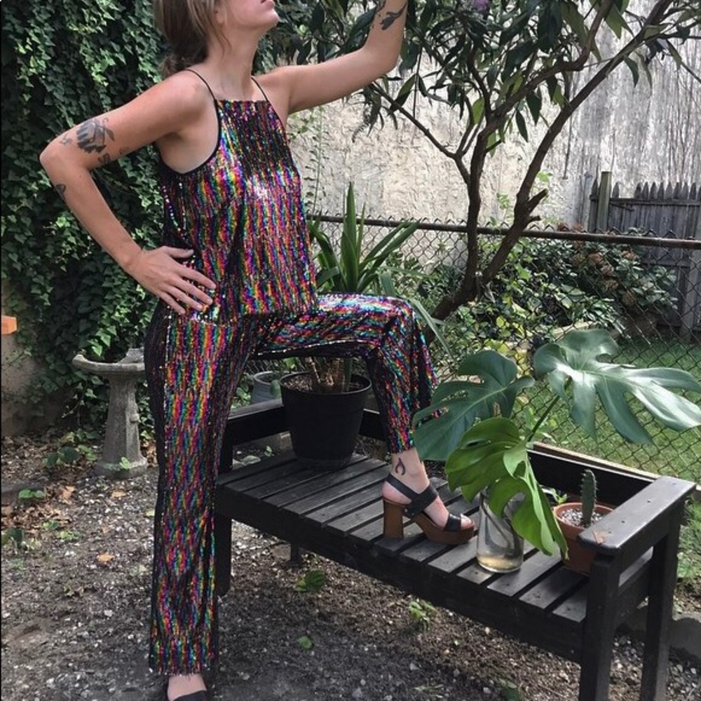 Rainbow Sequin Two Piece Suit - Medium